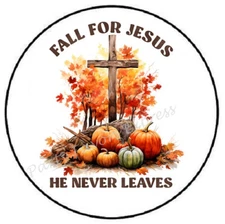 FALL FOR JESUS HE NEVER LEAVES CROSS ENVELOPE SEALS LABELS STICKERS PARTY FAVORS