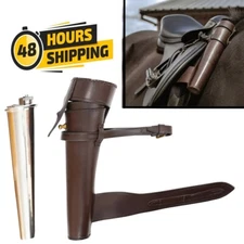 Saddle Hip Flask Stainless Steel Original Leather Case Baton Fox Hunting Horse
