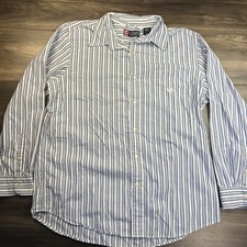 Chaps Shirt Mens Large Blue White Striped Long Sleeve Button Up