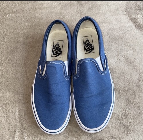 navy blue van slip ons