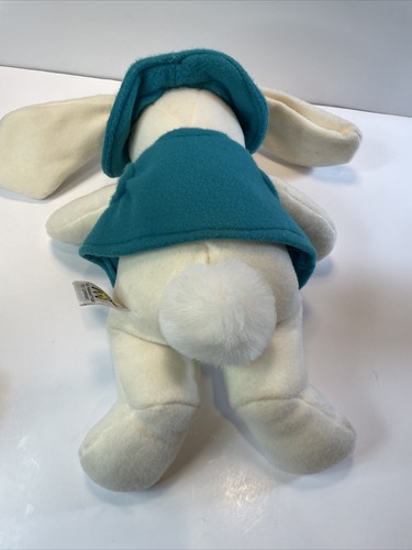 Manhattan Toy Company White Bunny Rabbit Plush Blue Hat Vest Pink Flowers 12” - Picture 6 of 12