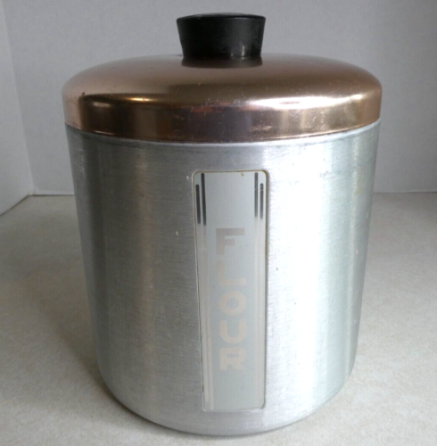 Vintage Maid Of Honor Aluminum Flour Canister Silver & Copper Color 7.25"  - Picture 1 of 8
