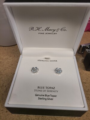 R. H. MACY & CO HERZ OHRRINGE STERLINGSILBER 925 & BLAUTOPAS IN BOX WUNDERSCHÖN
