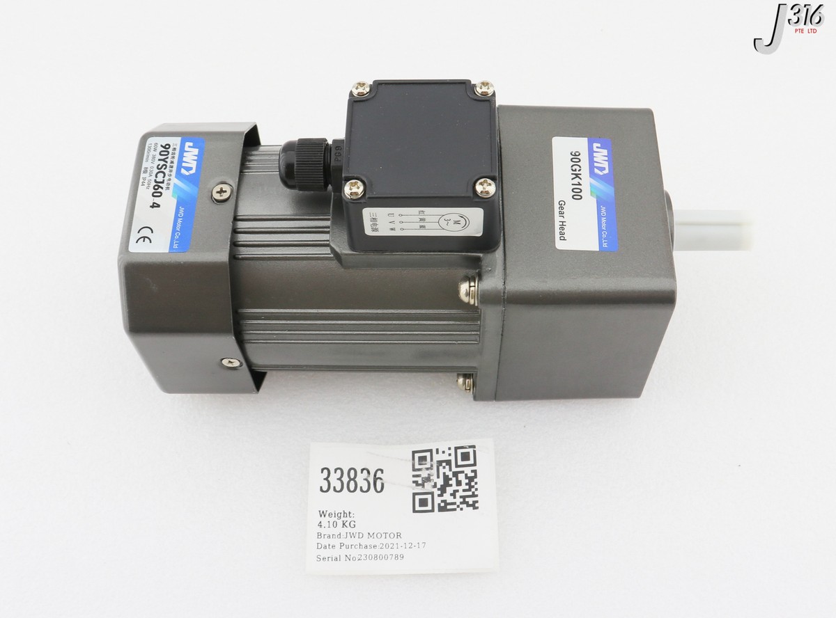 33836 JWD MTR 3-PHASE ASYNCHRONOUS MTR, 1300R/MIN W/ 90GK100 (NEW