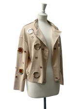 Women’s Zac & Zoe Open Jacket Stunning Stretch Embellished Beige Size L/xl