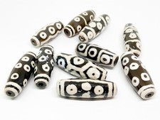 Tibetan Agate faceted barrel beads 40mm.Tibetan Dzi style beads. Eye beads.