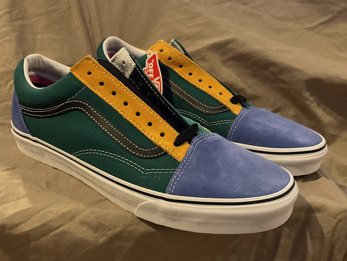 Vans old skool green yellow deals blue