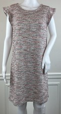 LOFT Cap Sleeve Shift Dress Pink Grey Tweed Knit Back Zip Short Stretch Size 10