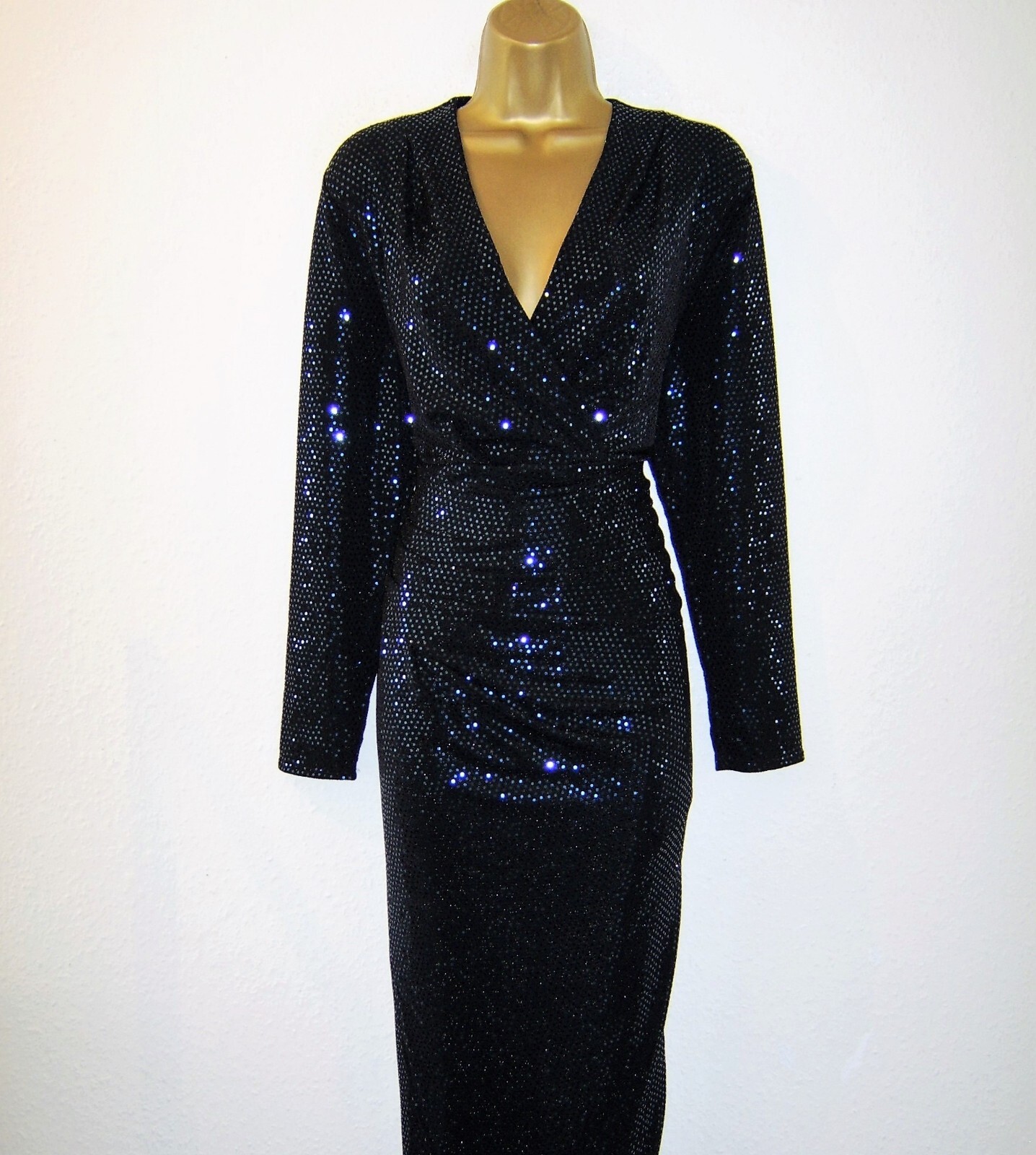 ROMAN BEAUTIFUL BLACK BLUE SEQUIN MIDI EVENING PARTY OCCASION DRESS
