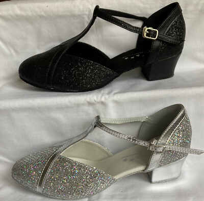 Damen-Tanzschuhe schwarz oder silber Ballsaal, Latein, Salsa, Jive   UK-Größe 3   8