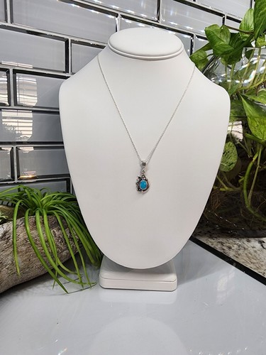 VTG Signed HB Harrison Bitsui Sterling Sleeping Beauty Turquoise Sz 18" Chain - Picture 2 of 9