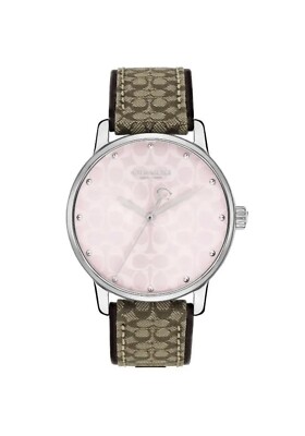 New Coach Grand Women’s Pink Dial Brown Logo Strap Watch 36mm Retail $195 COACH 14503873 Pink Dial Brown Logo Strap Ladies 36mm Grand  main image 3