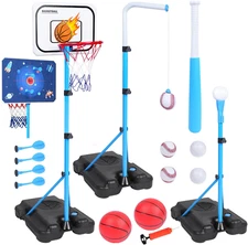 4 in 1 Kids Basketball Hoop, Basketball Hoop for Kids with Dart Board & T Ball S