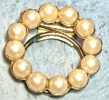 Vintage Round Gold Tone and Faux Pear Scarf Clip, signed Western Germany