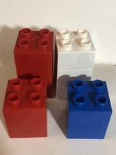 Lego Duplo 2x2 Lot Of 10 Pieces Parts Red White Blue