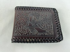 Horseshoe Boots Western Bi-Fold Tooled Leather Brown Wallet