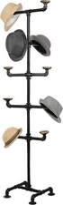 MyGift 10-Hook Industrial Black Metal Pipe & Brown Wood Hat Tree Stand