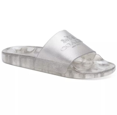 COACH Ulyssa Rubber Slide in Silver Glitter Women’s Size 10B NIB