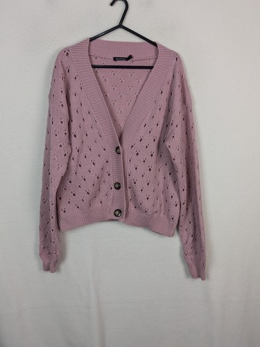 Maglione donna casual taglia grande rosa cardigan con bottoni Boohoo