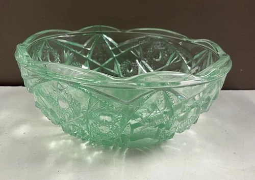Vintage Carnival Glass Green Hobstar Bowl
