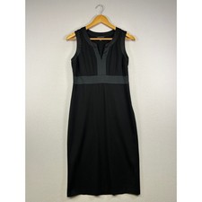 Classic Chic Banana Republic Women 8 Black Silk Trim Sheath Dress Sleeveless LBD