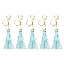 5Pcs Leather Keychain Tassels with Lobster Clasp Key Ring, Sky Blue