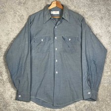 Vintage 70s Dickies Mens Blue Work Shirt Made in USA Size 16 L Large Long Sleeve