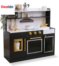 Wooden Play Kitchen for Toddlers with Accessories, Pretend Cooking Set for Kids