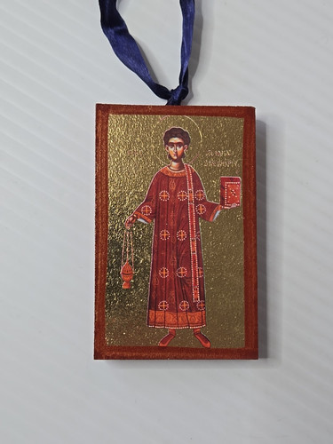 Greek Russian Orthodox Handmade Wooden Icon St. Laurence of Rome - Picture 1 of 4