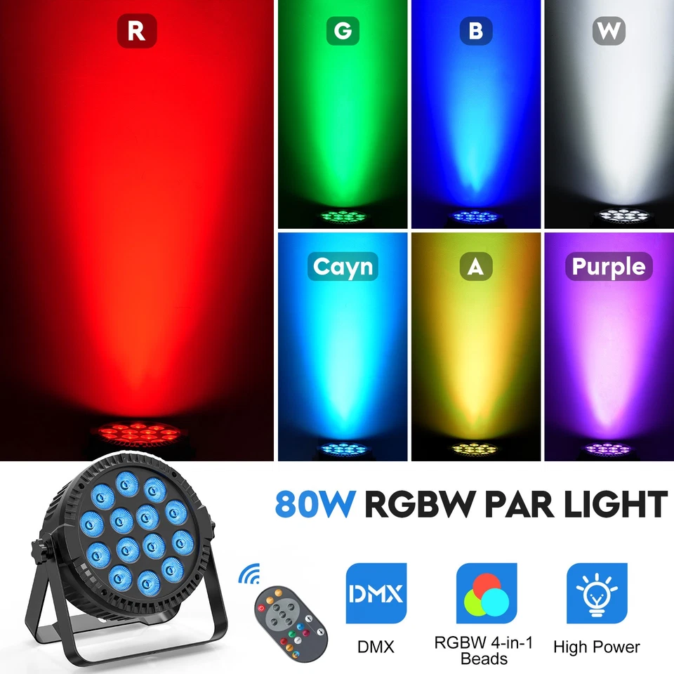 140W RGBW 14LED Par Stage Light DMX Disco DJ Par Can Spot Wash Light w/ Remote - Image 3 of 4