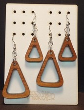 BOHO Teardrop Pierced Earrings Set 2 Wood Blue Acrylic Layers Triangle USA 48