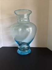 Aqua Blue Glass Vase Large Heavy Vintage