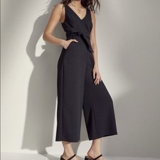 Aritzia Wilfred Ecoulement Black Tie Cropped Wide Leg Jumpsuit Womens Size 2