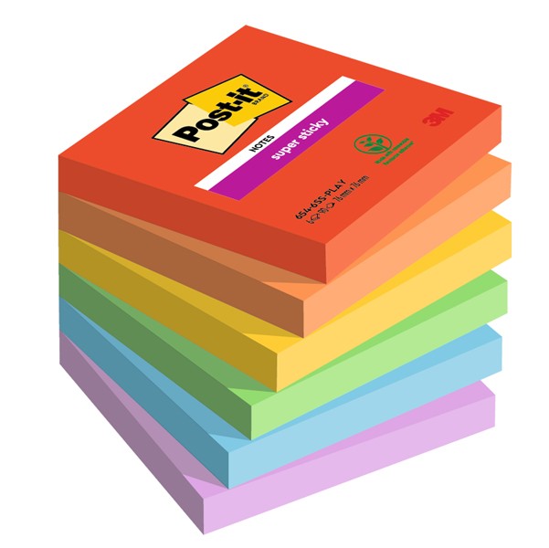 Post-it Notes Super Sticky 654-6SS-PLAY 3M - 76x76 mm - 7100258795 (Assortiti Pl