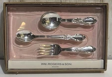 VTG Baby Toddler Spoons & Fork William Rogers & Son VICTORIAN ROSE -Silver Plate