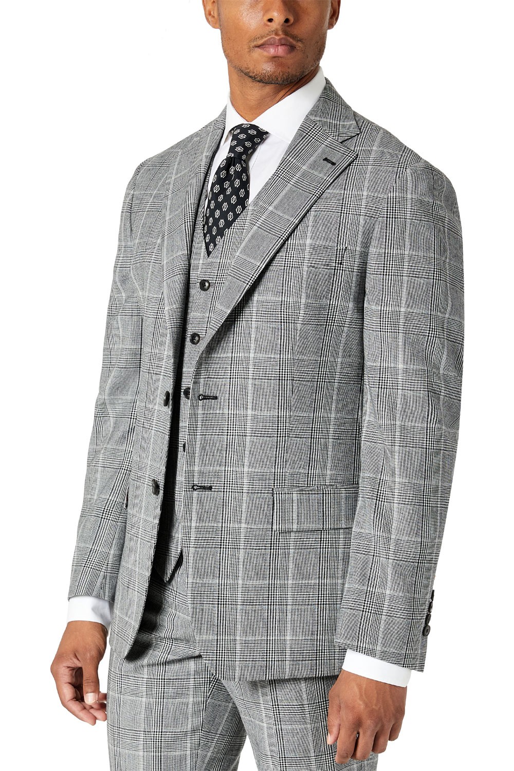 Мужской приталенный шерстяной пиджак в клетку Tallia Mens 38, короткий, черный/белый - 425 новозеландских долларов