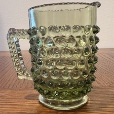 Fenton Art Glass Colonial Green Hobnail Miniature Pitcher Creamer Vintage