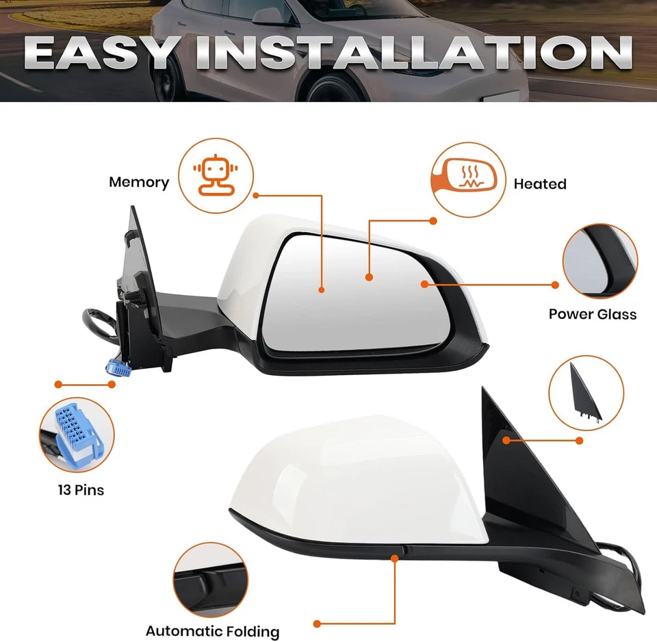 Espejo retrovisor lateral derecho pasajero compatible con Tesla modelo 3 2017-2023 repuesto Foto 2 de 4