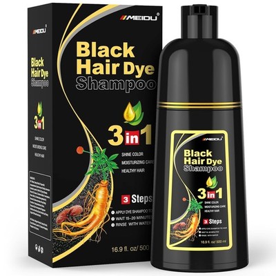 MEIDU Black Hair Dye 3 in 1 Shampoo 500ml