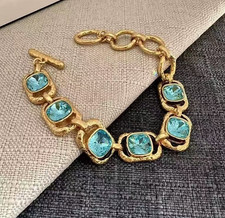 Oscar de la Renta Vintage Emld Grn Cryst Zircon Bracelet Genuine Gold Plated w/O