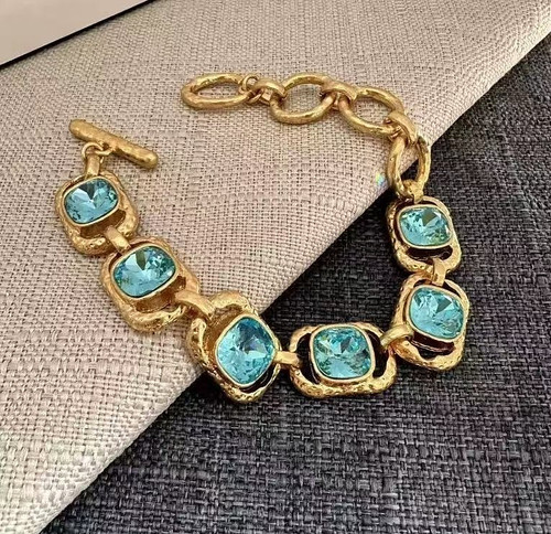 Oscar de la Renta Vintage Green Cryst Zircon Bracelet Genuine Gold Plated w/O