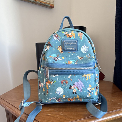 Loungefly Disney Parks Mini Backpack Blue Allover Walt Disney World Print Mickey