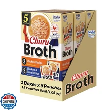 INABA Churu Broth for Cats, Creamy Broth with Shredded Chicken Side Dish Pouc