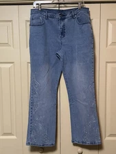 DIANE GILMAN DG2 DENIM JEANS STUDDED EMBELLISHED EMBROIDERED SIZE 14P PETITE