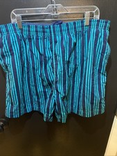 Vtg 80's Sun Force Men AQUA Blue STRIPE Nylon Trunks SURFER Beach Swim Shorts X