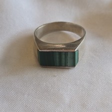 Vtg Mexico 925 Sterling Silver Rectangle Malachite Green Sz 10.75 Ring 10.3 Gram
