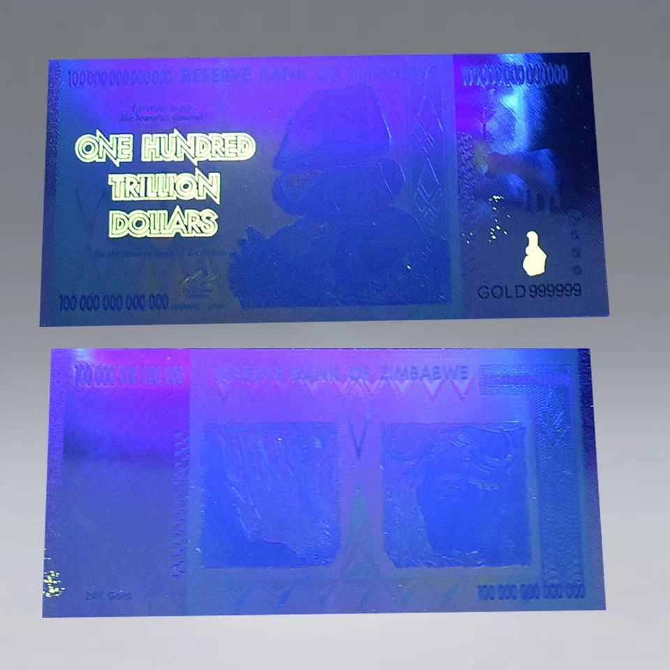 100PCS/box Zimbabwe 100Trillion Silver Foil Banknotes with Fluorescent Effect - Image 2 of 4