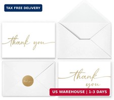 Thank You Cards with Envelopes  Stickers, Matte Gold Foil Cards Bulk Pack of 10