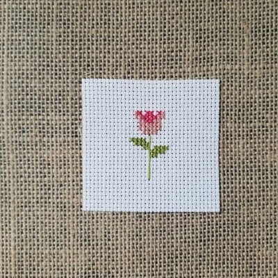 Finished Completed Cross Stitch Mini Pink Tulip Flower Piece for DIY Crafts