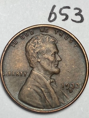 1933-D LINCOLN WHEAT CENT, "Extremely Fine" condition, #653